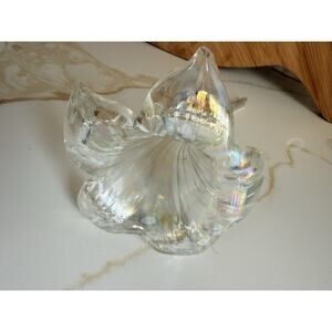 Hand Blown Clear Irredesant Art Glass Lily Trumpet Flower Bud Vase Floral 7”